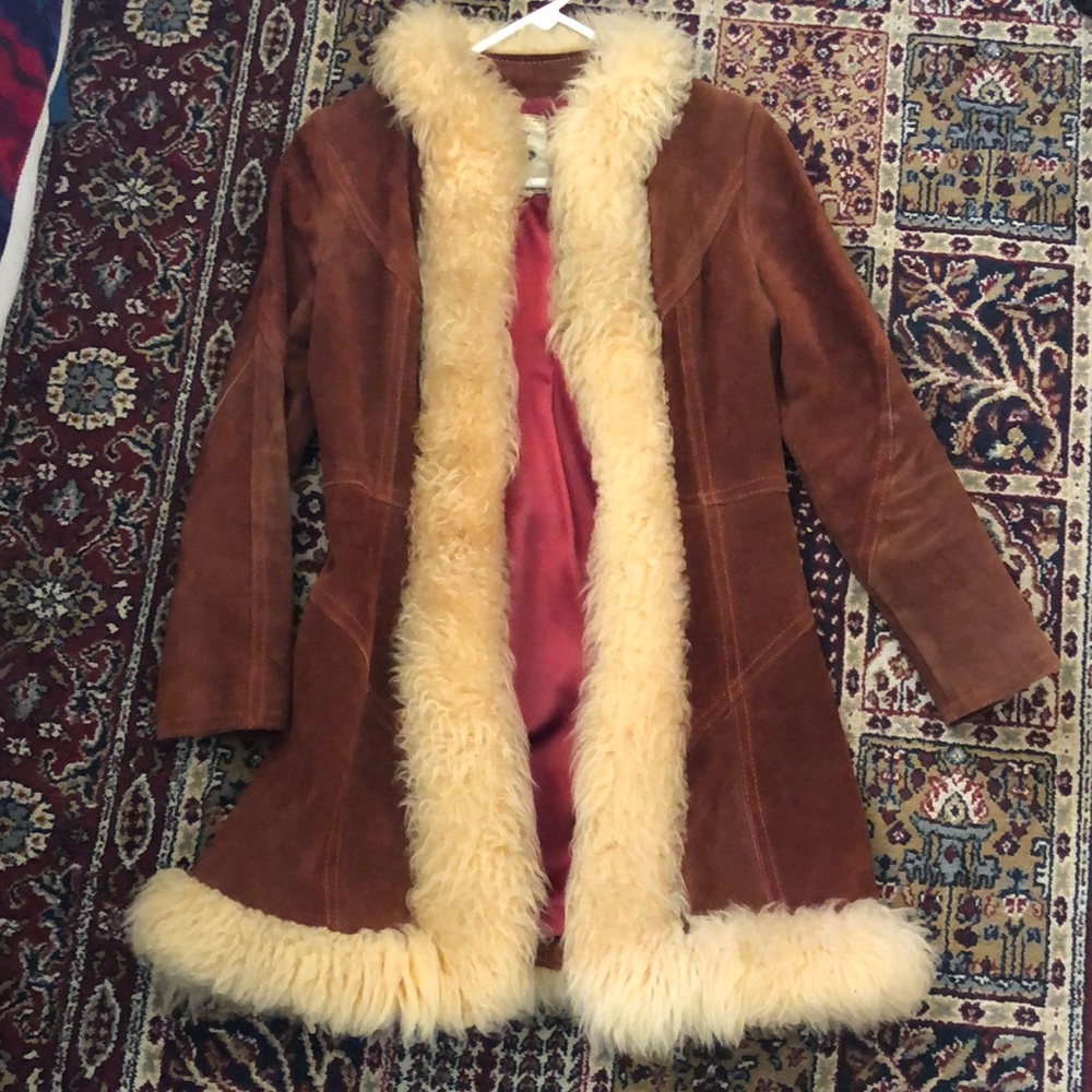 Vintage leather suede jacket with fur lining